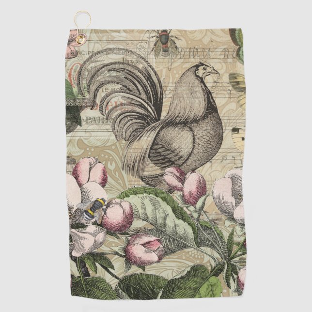 Rooster Garden Blumen Butterfly Art Golfhandtuch (Vorderseite)