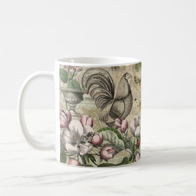 Rooster Garden Blumen Butterfly Art Kaffeetasse (Links)