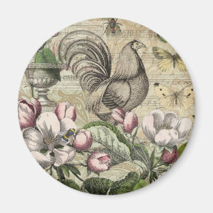 Rooster Garden Blumen Butterfly Art Magnet