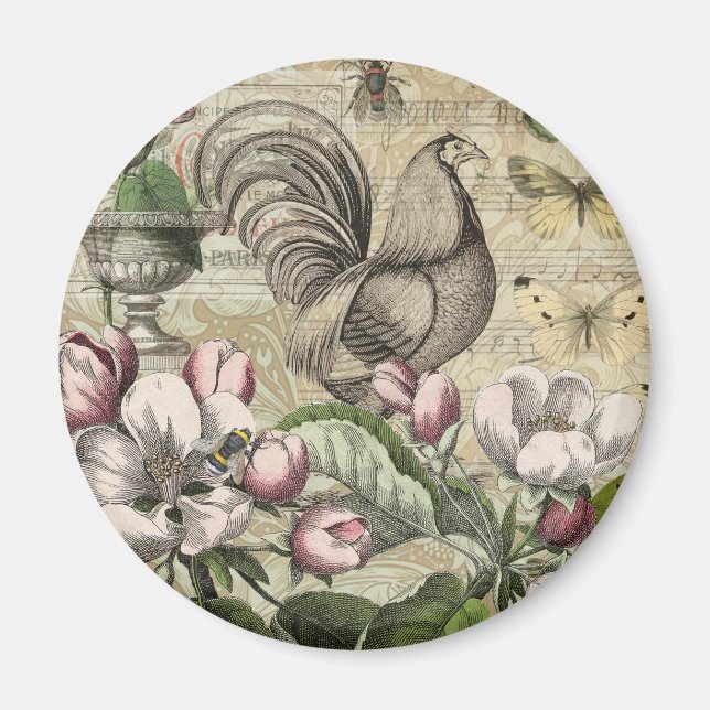 Rooster Garden Blumen Butterfly Art Magnet (Vorne)
