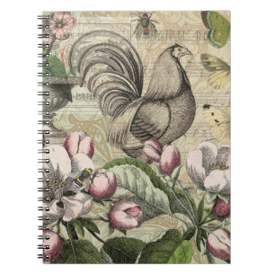 Rooster Garden Blumen Butterfly Art Notizblock