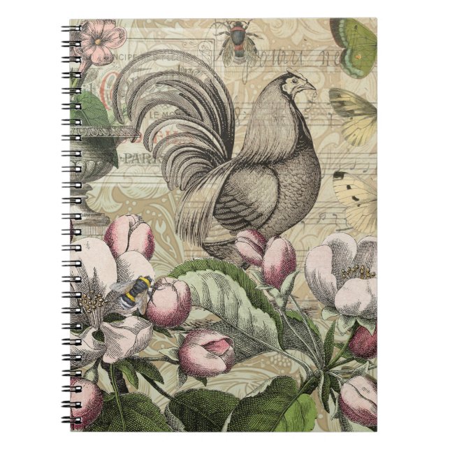 Rooster Garden Blumen Butterfly Art Notizblock (Vorderseite)