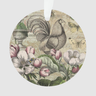 Rooster Garden Blumen Butterfly Art Ornament