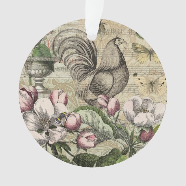 Rooster Garden Blumen Butterfly Art Ornament (Vorderseite)