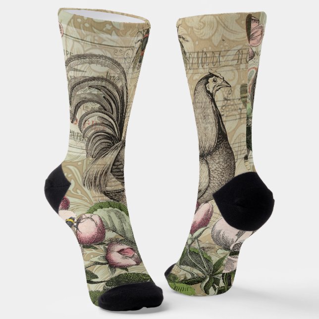 Rooster Garden Blumen Butterfly Art Socken (Gewinkelt)