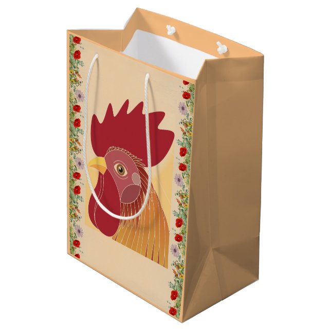 Rooster-Geschenktasche Mittlere Geschenktüte (Rückseite Schrägansicht)