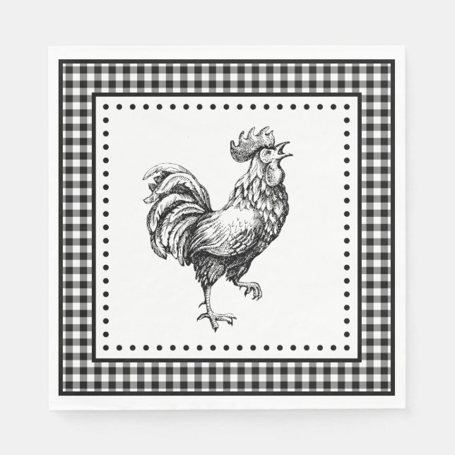 Rooster Gingham Serviette (Vorderseite)