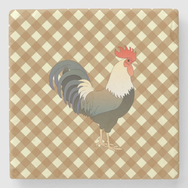 ROOSTER GINGHAM STEINUNTERSETZER (Vorderseite)