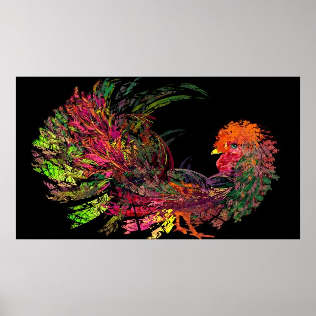 Rooster Golden Comb Fraktal Poster (Vorne)