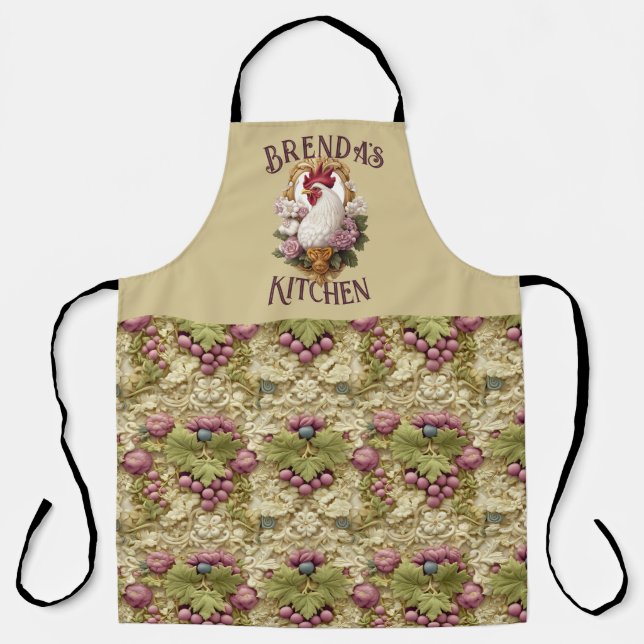 Rooster & Grapes Heraldic Crest, in wheat, Schürze (Vorderseite)