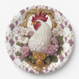 Rooster & Grapes Heraldisches Wappen Pappteller