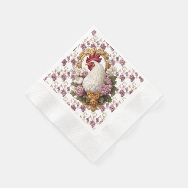 Rooster & Grapes Heraldisches Wappen, Serviette (Ecke)