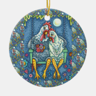 ROOSTER HEN CANODLES, NIEDLICH CHICKEN SWEETHEARD KERAMIK ORNAMENT