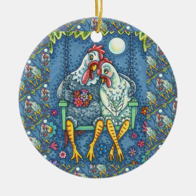 ROOSTER HEN CANODLES, NIEDLICH CHICKEN SWEETHEARD KERAMIK ORNAMENT (Vorne)