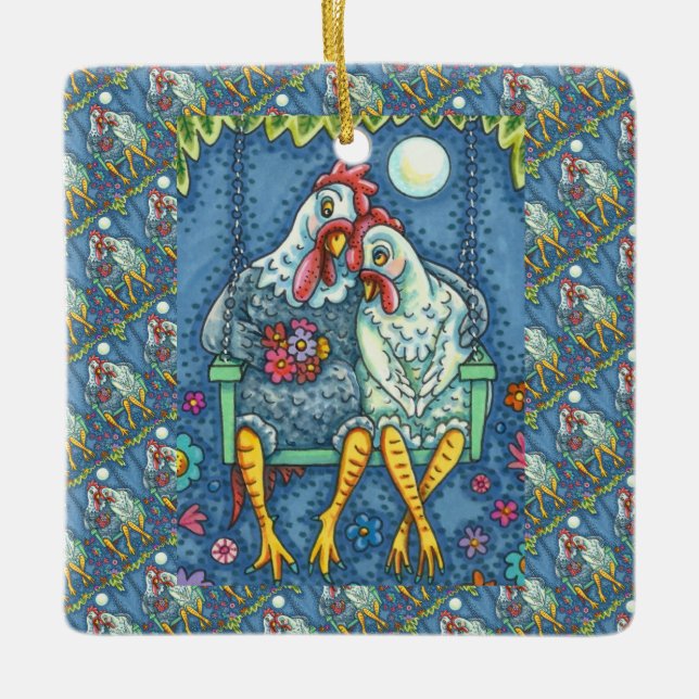 ROOSTER HEN CANODLES, NIEDLICH CHICKEN SWEETHEARD KERAMIKORNAMENT (Vorderseite)