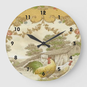 Rooster Hen Chicken Coop Clock Große Wanduhr