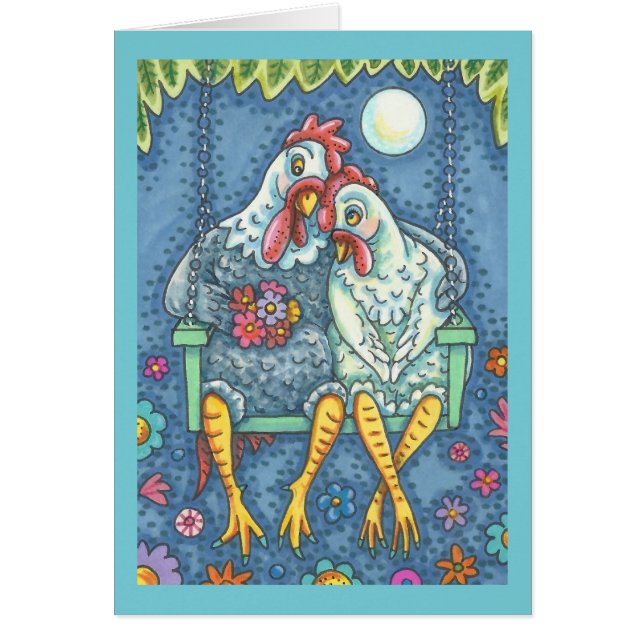 ROOSTER & HEN LOVERS, CHICKEN NOTE CARD Blank (Vorne)