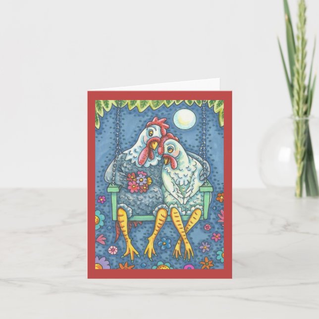 ROOSTER & HEN LOVERS, CHICKEN NOTE CARD Blank Karte (Vorderseite)