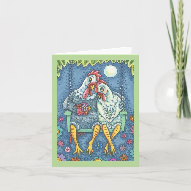 ROOSTER & HEN LOVERS, CHICKEN NOTE CARD Blank Karte (Vorderseite)
