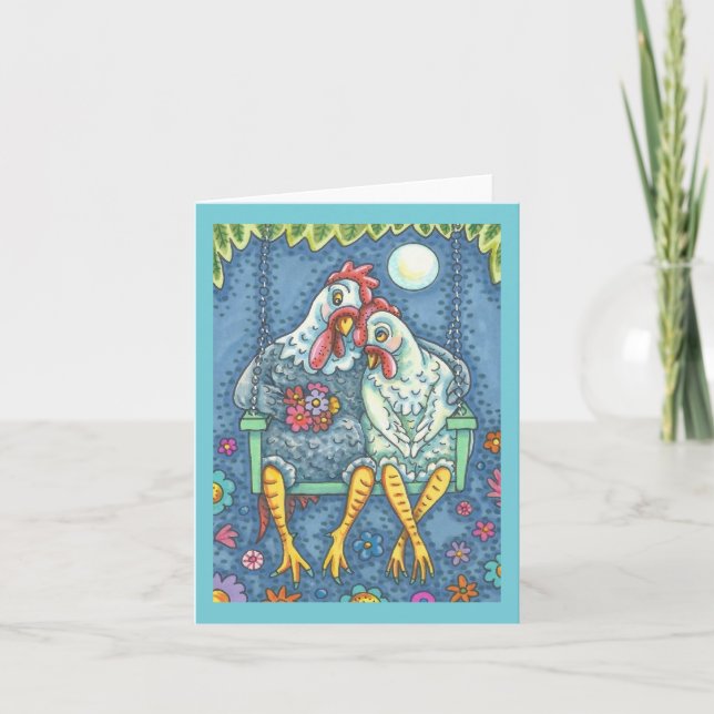 ROOSTER & HEN LOVERS, CHICKEN NOTE CARD Blank Karte (Vorderseite)