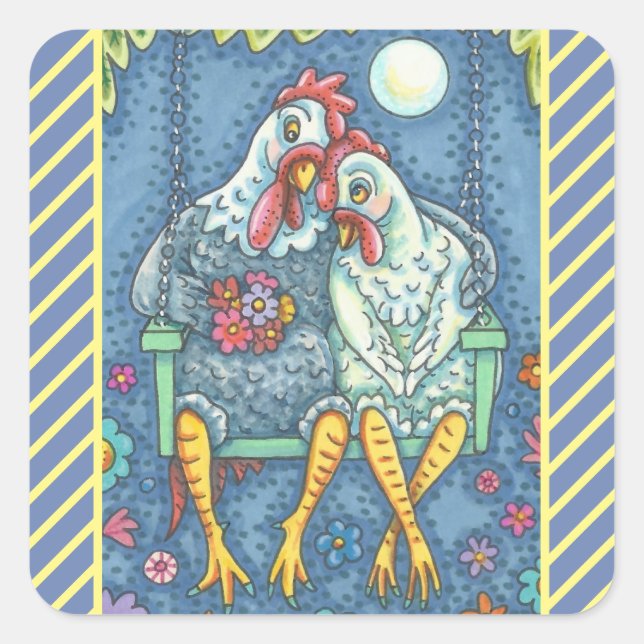 ROOSTER & HEN LOVERS, CHICKEN STICKERS Squ SHEET (Vorderseite)