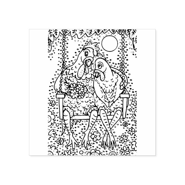 ROOSTER & HEN LOVERS, PORCH SWING RUBBER BRIEFMARK GUMMISTEMPEL (Prägung)