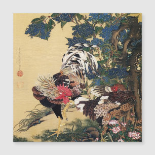 Rooster Hen und Hydrangea von Ito Jakuchu Magnetkarte