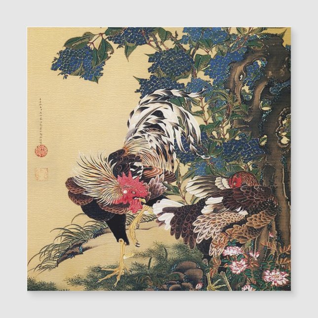 Rooster Hen und Hydrangea von Ito Jakuchu Magnetkarte (Vorderseite)