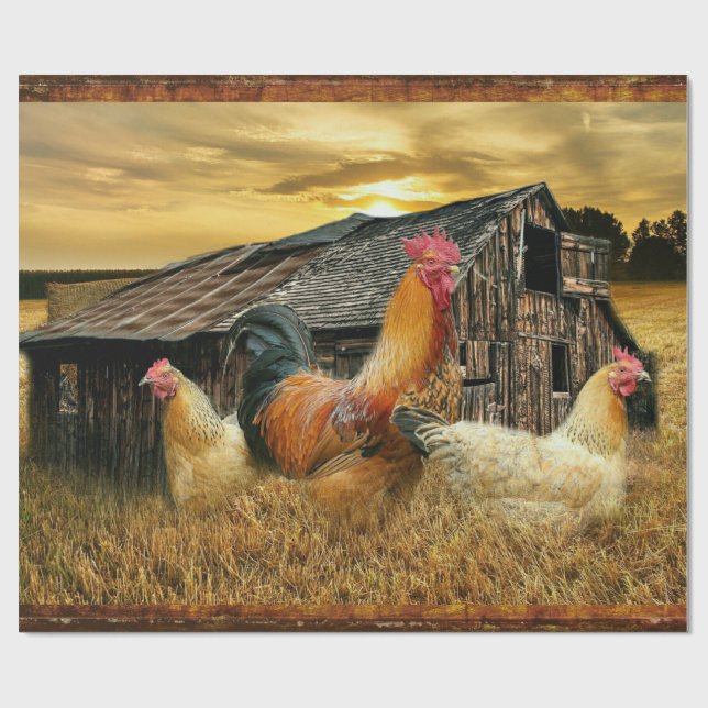 Rooster Hens Rustic Barcoop Geschenkpapier (Flach)