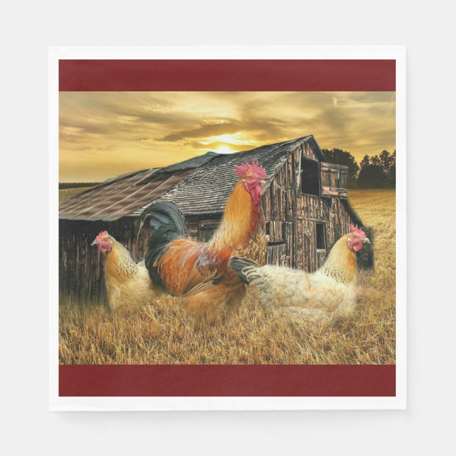 Rooster Hens Rustic Barcoop Serviette (Vorderseite)