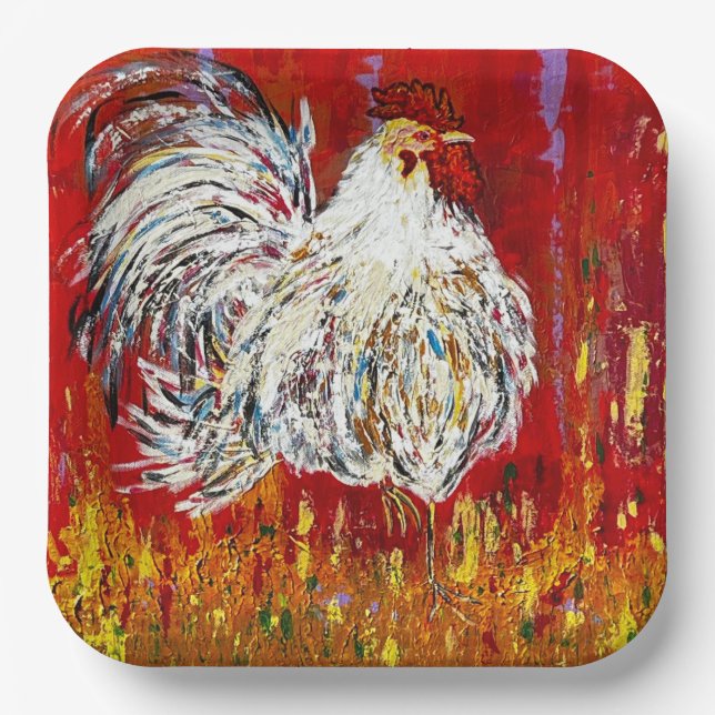 Rooster Hühner 9 Zoll Teller Set (Vorderseite)