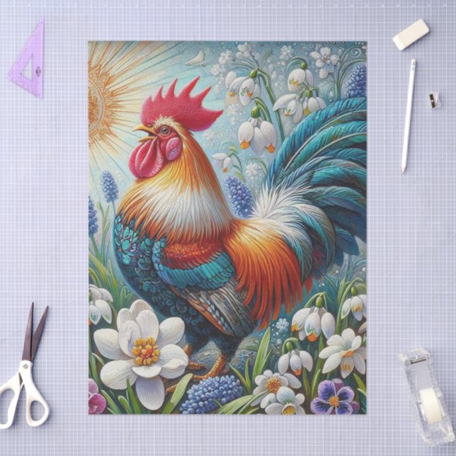 Rooster Hühner Blume Sun Decoupage Seidenpapier (Basteln)