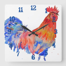 Rooster Hühner Cockerel Kinder Boys Kinderzimmer R Quadratische Wanduhr