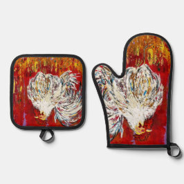 Rooster-Hühner-Mitt und Pot-Holder-Set Ofenhandschuh & Topflappen-Set