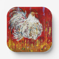 Rooster-Hühner-Teller mit einem Quadratzoll von 7
