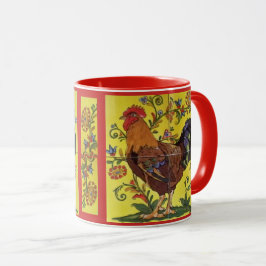 Rooster Hühnervolk Tasse Gelbe Blume