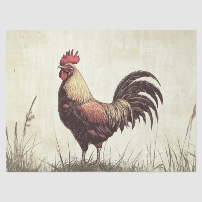 Rooster Illustration Vintag Tone Decoupage Seidenpapier (Vorderseite)
