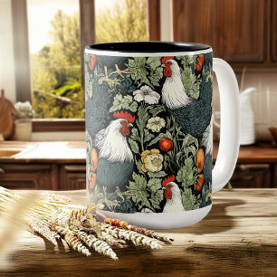 Rooster im grünen Garten William Morris Style Kaffeetasse