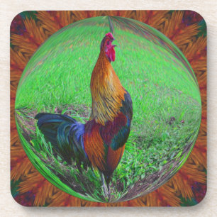Rooster in Bubble Nature Art Untersetzer Set