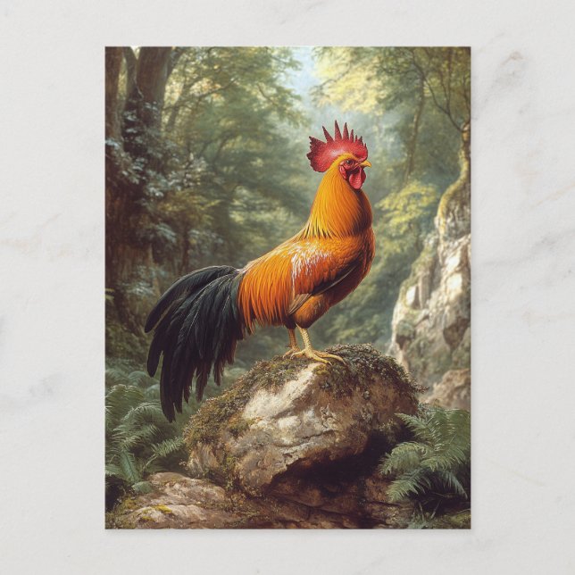 Rooster in der Jungle Landschaft Postkarte (Vorderseite)