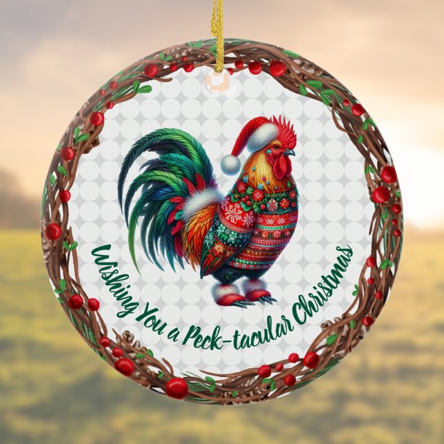 Rooster in Ugly Sweater Fun Peck takuläre Weihnach Keramik Ornament (Von Creator hochgeladen)