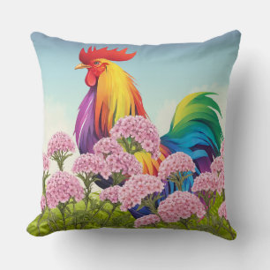 Rooster in Verbena Garden Kissen