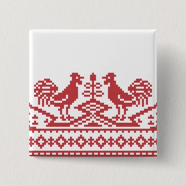 Rooster-Kreuzstich Button (Vorderseite)