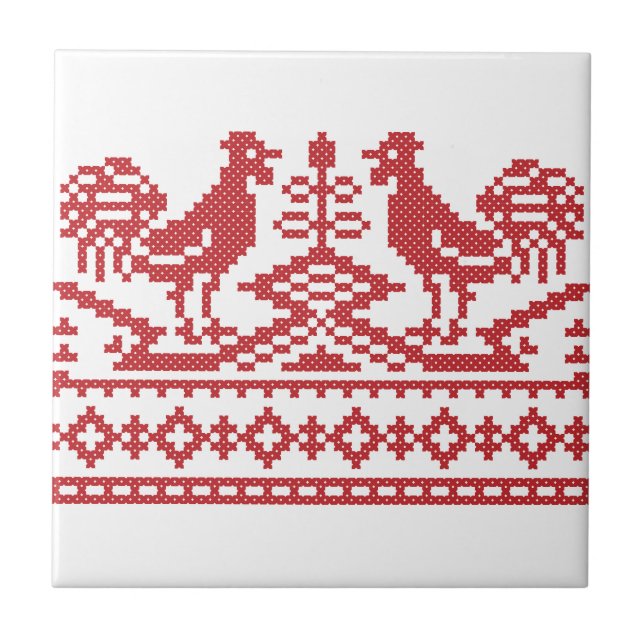Rooster-Kreuzstich Fliese (Vorderseite)