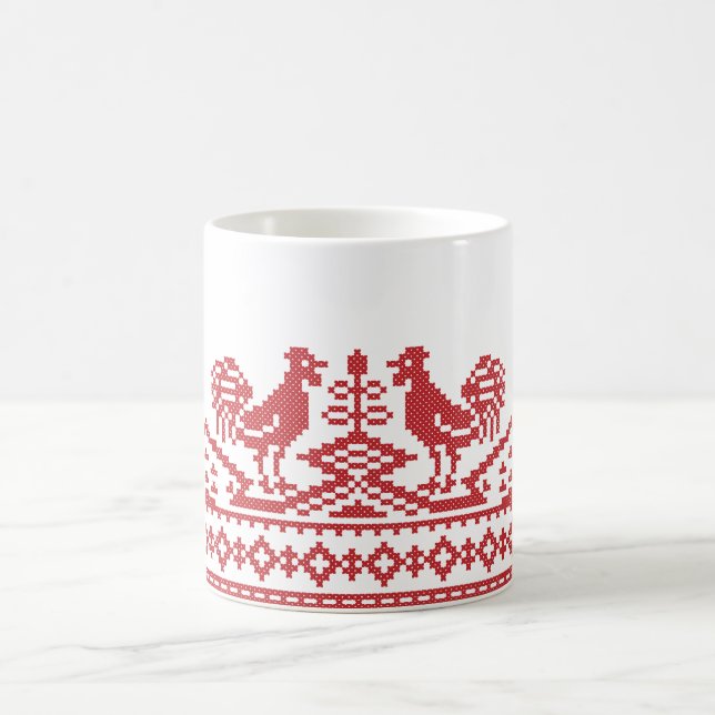 Rooster-Kreuzstich Kaffeetasse (Mittel)