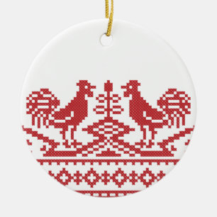 Rooster-Kreuzstich Keramik Ornament