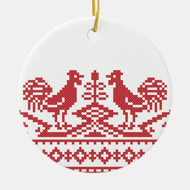 Rooster-Kreuzstich Keramik Ornament (Vorne)