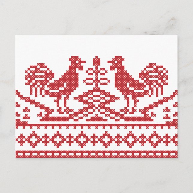 Rooster-Kreuzstich Postkarte (Vorderseite)