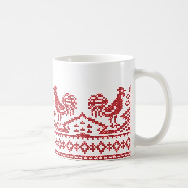Rooster-Kreuzstich Tasse (Rechts)