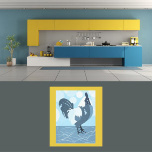 Rooster Light Blue Kitchen Wand an Wand - Poster